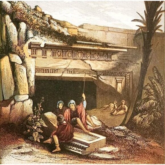 1853 Sepulchres Of The Sons Of David Rare Colored Engraving Victorian Art DWNN23 - Picture 1 of 4